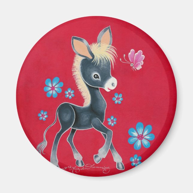 Imã Burrinho Bebê Feminino Com Flores (Frente)