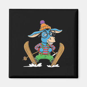 Imã Burro Engraçado de Esqui Cartoon de Inverno Alpino