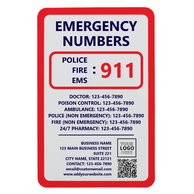 Ímã Business Emergency Numbers (Vertical)