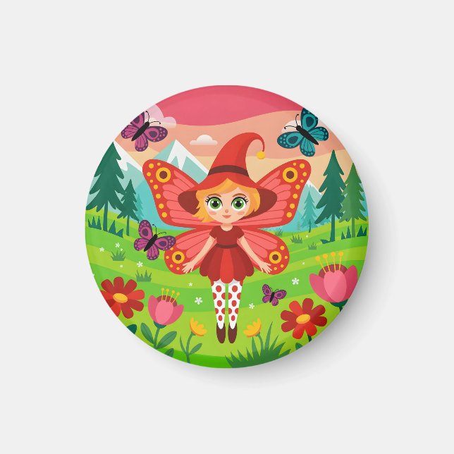 Imã Butterfly Fairy Illustration in Whimsical Forest (Frente)