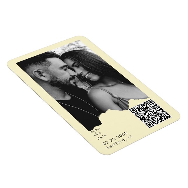Ímã Buttery Yellow Couple Photo QR Code Wedding  (Lado Direito)