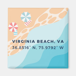 Imã Button Magnet - Coordenadas da Virginia Beach, VA