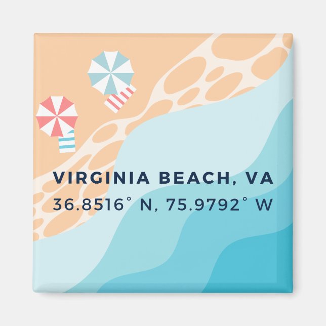 Imã Button Magnet - Coordenadas da Virginia Beach, VA (Frente)