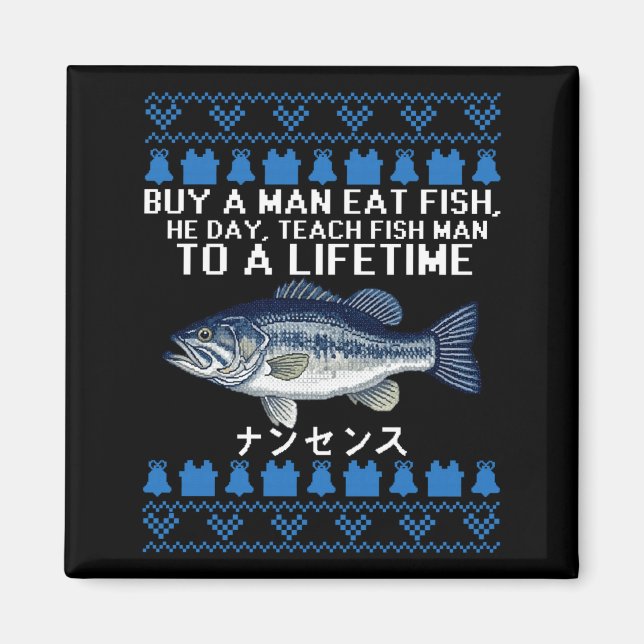 Imã Buy A Man Eat Fish Funny Ugly Christmas Sweaters L (Frente)