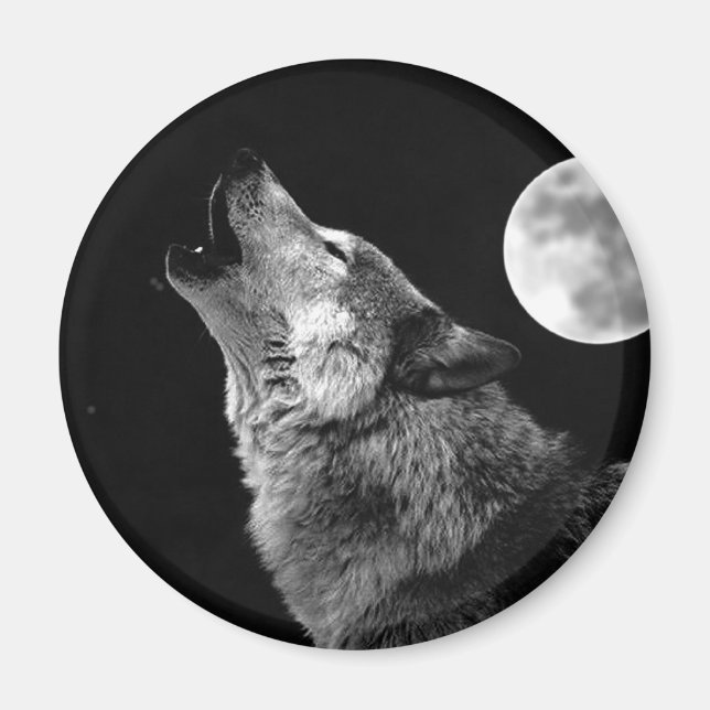 Imã BW Wolf Howling na Lua (Frente)