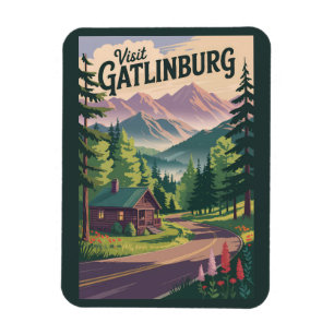 Ímã Cabanas Gatlinburg Tennessee Viagem Arte Vintage