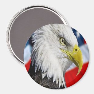 Imã Cabeça bonita da águia americana e uma bandeira