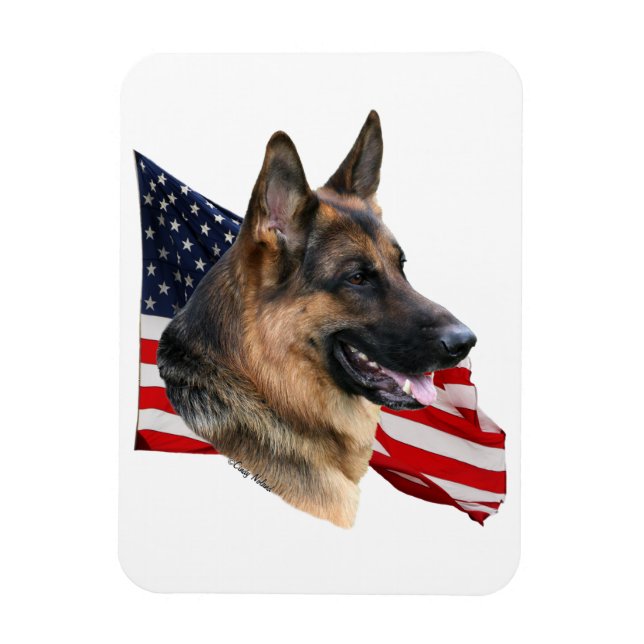 Ímã Cabeça de german shepherd Cachorro com bandeira Ma (Vertical)