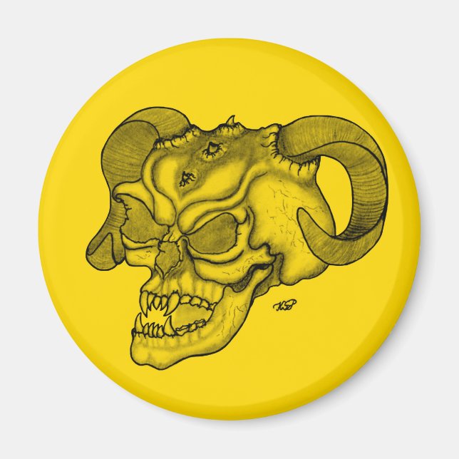 Imã Cabeça do diabo preto e Design amarelo (Frente)