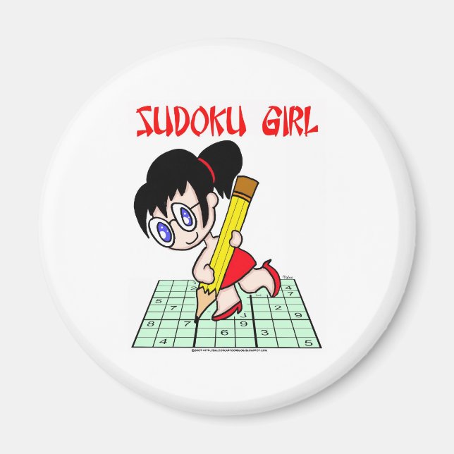Imã Cabelo Negro Sudoku Girl (Frente)