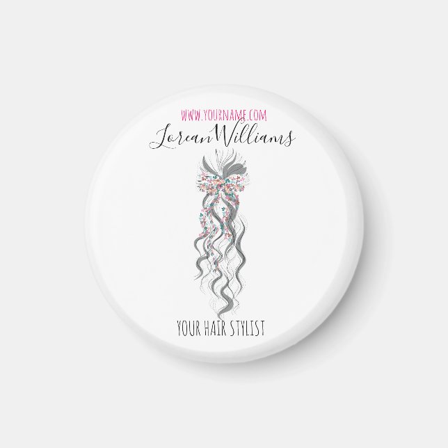 Imã Cabelo ondulado do tipo pajé branco Pastel Salão F (Frente)