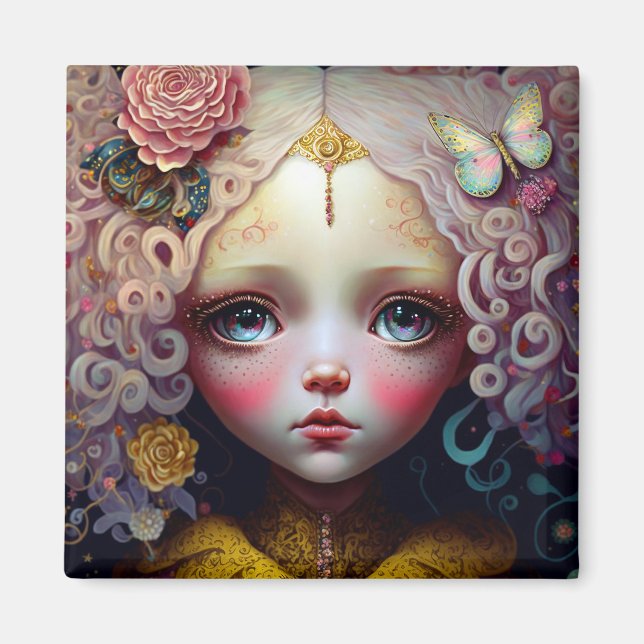 Imã Cabelo Rosa Bonito Menina Bonita (Frente)