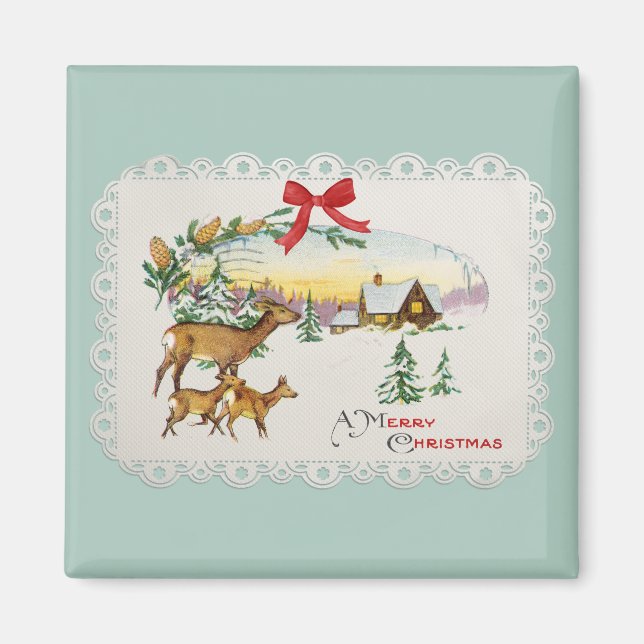 Imã Cabina e veado de natais vintages (Frente)