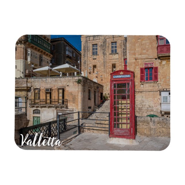 Ímã Cabine telefônica vermelha em La Valetta Malta (Horizontal)