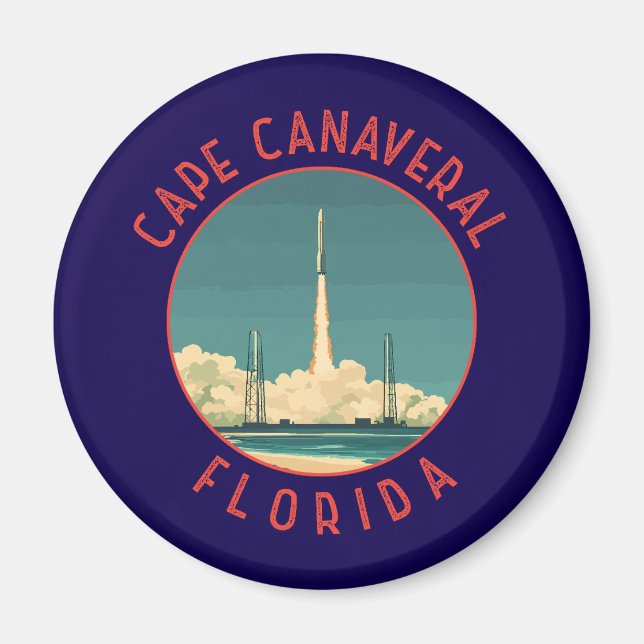 Imã Cabo Canaveral Flórida Círculo Envelhecido Retro (Frente)