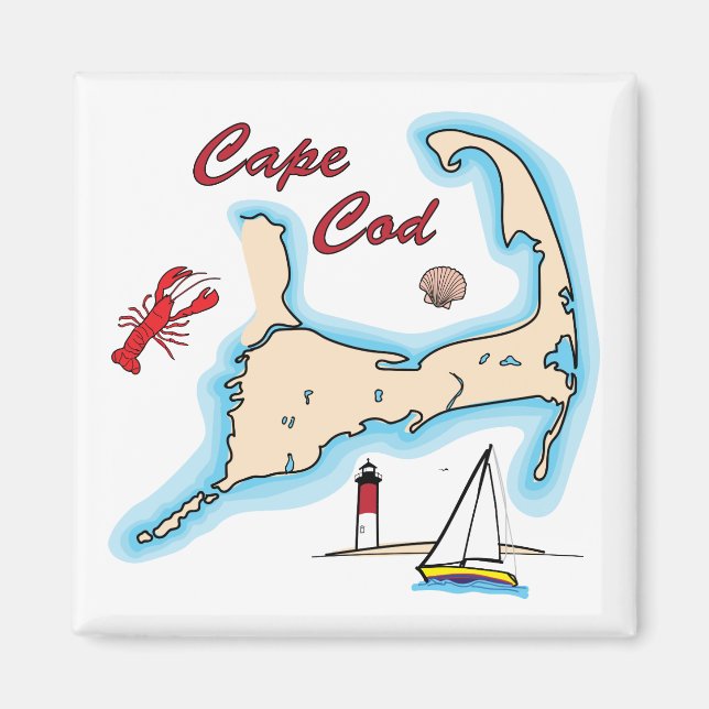 Imã Cabo Cod Map Ilustração Lagosta Cadejo (Frente)