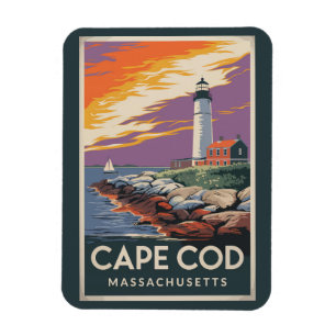 Ímã Cabo Cod Massachusetts Ilustração Arte de Viagem