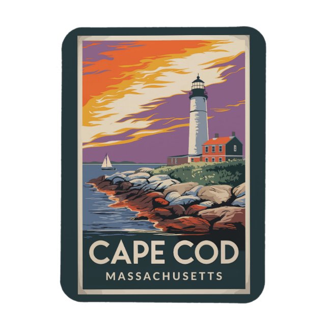 Ímã Cabo Cod Massachusetts Ilustração Arte de Viagem (Vertical)