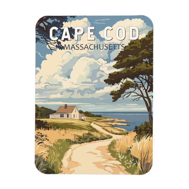 Ímã Cabo Cod Massachusetts Viagem Arte Vintage (Vertical)