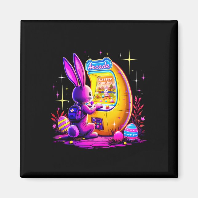 Imã Caça de Páscoa Arcade - Bunny Gamer Estilo Retro d (Frente)