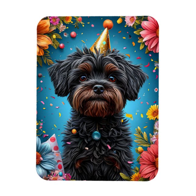 Ímã Cachorrinho Adorável com Chapéu de Aniversário (Vertical)