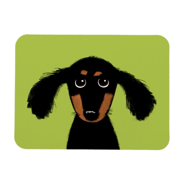 Ímã Cachorrinho Dachshund Fofo de Cabelo Comprido (Horizontal)