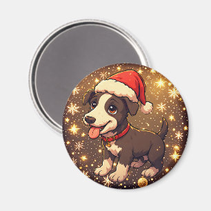 Imã Cachorrinho de Natal Fofo e Alegre com Chapéu de P