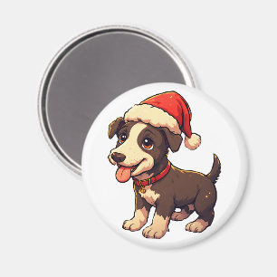Imã Cachorrinho de Natal Fofo e Alegre com Chapéu de P