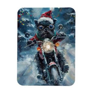 Ímã Cachorro Affenpinscher Pilotando Motocicleta Natal