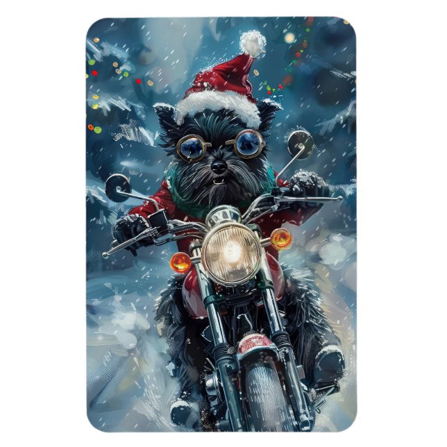 Ímã Cachorro Affenpinscher Pilotando Motocicleta Natal (Vertical)