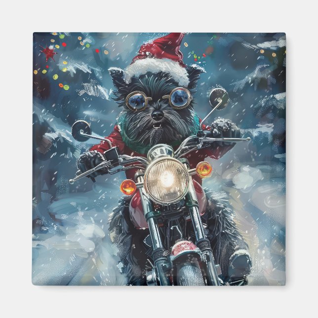 Imã Cachorro Affenpinscher Pilotando Motocicleta Natal (Frente)