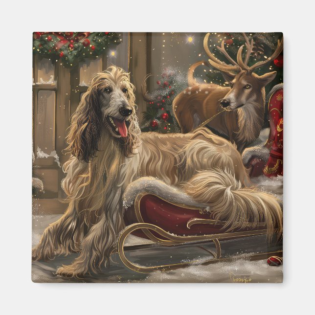 Imã Cachorro Afghan Hound Natal Festivo (Frente)