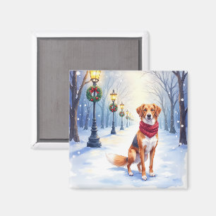 Imã Cachorro Americano Foxhound Poste de Luz Nevado em