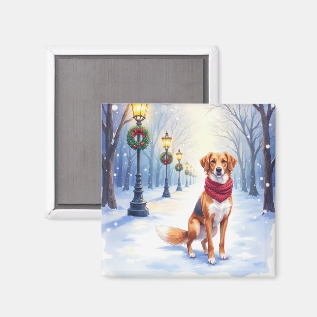 Imã Cachorro Americano Foxhound Poste de Luz Nevado em (Front/Back)