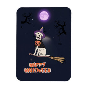 Ímã Cachorro ao Luar – Cão de Halloween com Chapéu de