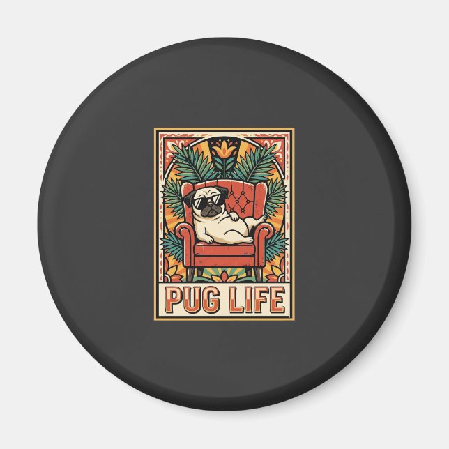 Imã Cachorro Arte Popular Retro Pug (Frente)