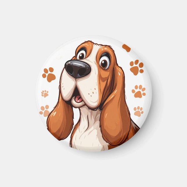Imã Cachorro Basset Alegre com Impressões de Pata Lara (Frente)