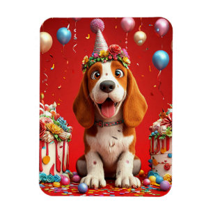 Ímã Cachorro Beagle Adorável Comemora Aniversário