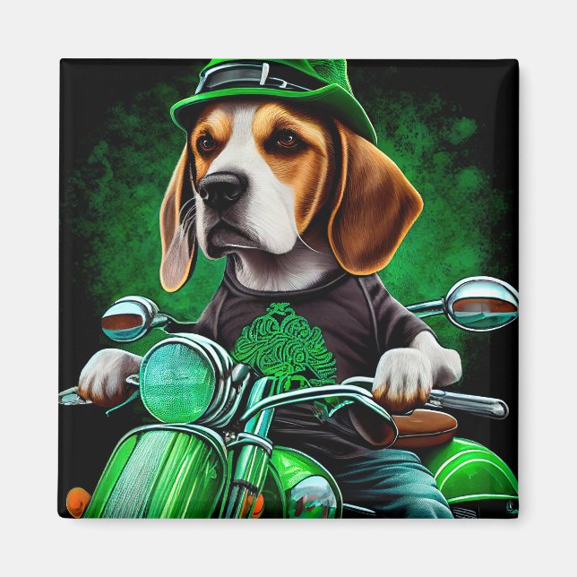 Imã Cachorro Beagle dirigindo bicicleta no Dia de São  (Frente)