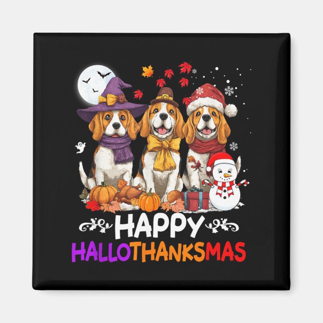 Imã Cachorro Beagle Fofo Hallothanksmas Halloween (Frente)