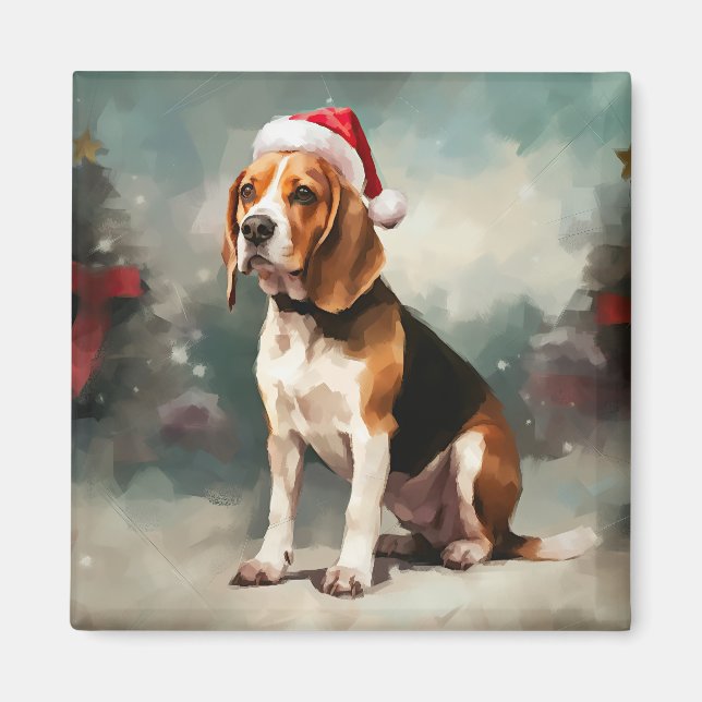 Imã Cachorro Beagle na Neve Natal (Frente)
