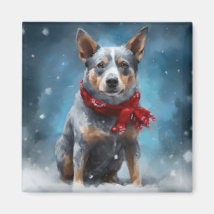 Imã Cachorro Blue Heeler na neve no Natal