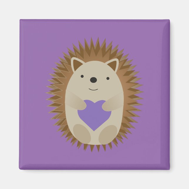 Imã Cachorro Bonito Abraçando Coração Roxo (Frente)