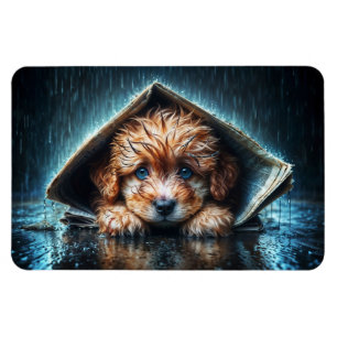 Ímã Cachorro bonito no dia da chuva com a arte azul