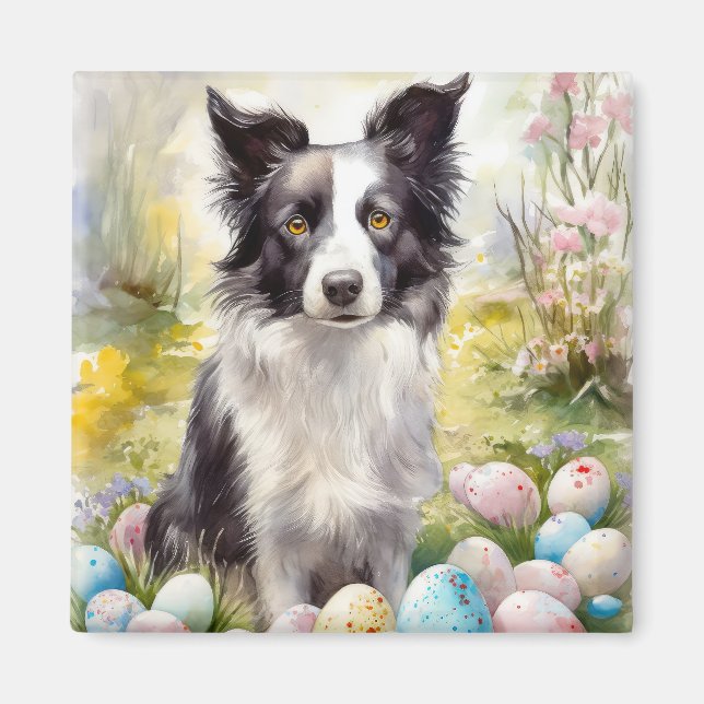 Imã Cachorro Border Collie com Ovos de Páscoa Feriado (Frente)