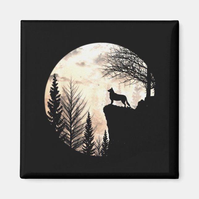 Imã Cachorro Border Collie Engraçado Assustador e Lua  (Frente)