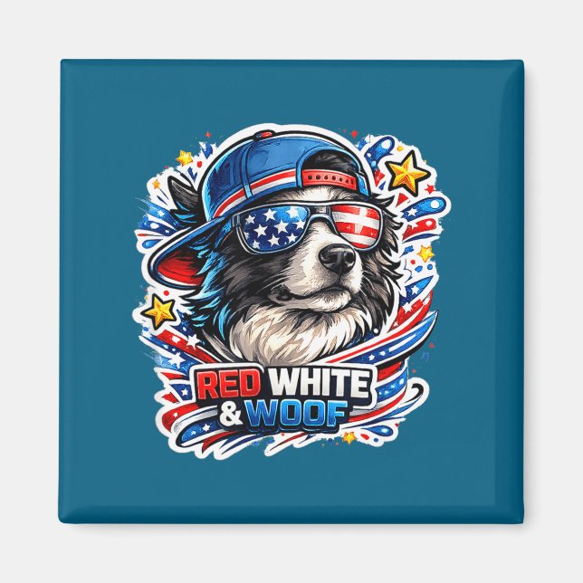 Imã Cachorro border collie engraçado vermelho branco e (Frente)