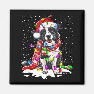 Imã Cachorro Border Collie Iluminando Chapéu de Natal 