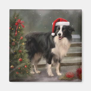 Imã Cachorro Border Collie na Neve Natal
