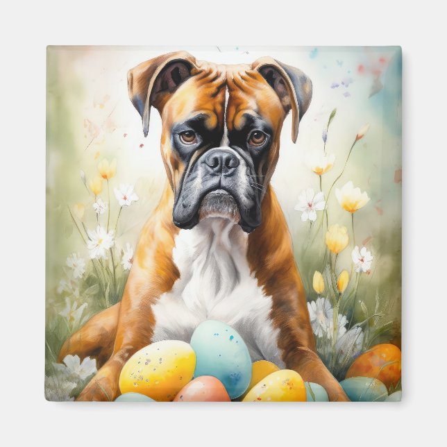 Imã Cachorro Boxer com Ovos de Páscoa Feriado (Frente)
